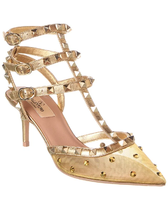 Valentino Rockstud Caged 65 Mesh & Leather Pump