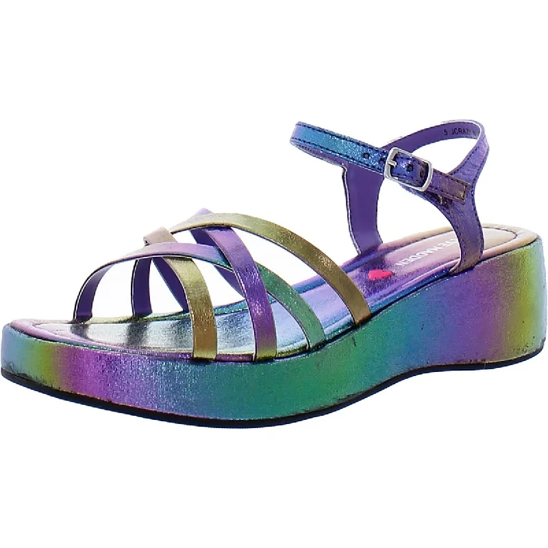 Sandals with lightweight padding-Steve Madden Girls Crazy Iridescent Faux Leather Wedge Sandals