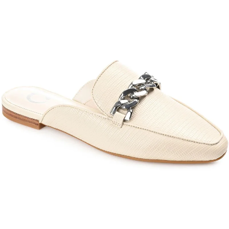 Flats with patent design-Journee Collection Womens Vegan Leather Slip on Mules