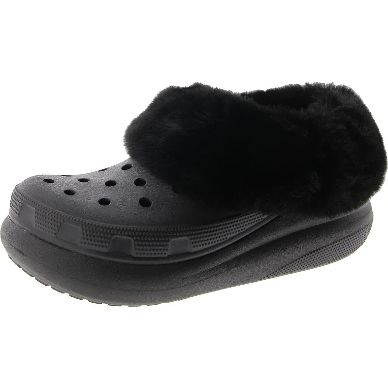 Flats with plain design-Crocs Womens Fold-Over Faux Fur Flat Shoes