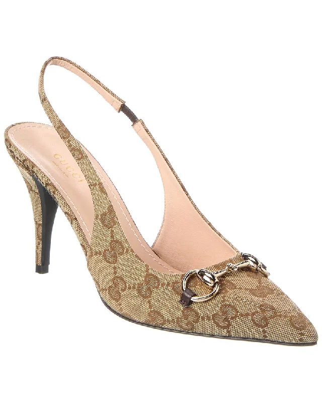 Gucci Horsebit GG Canvas Slingback Pump