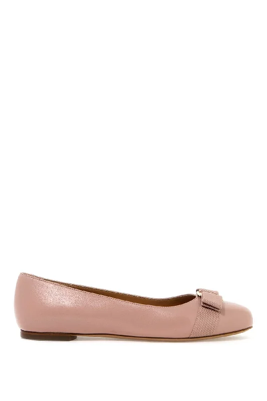 Flats for award ceremony-Ferragamo Leather Ballet Flats with Grosgrain Bow