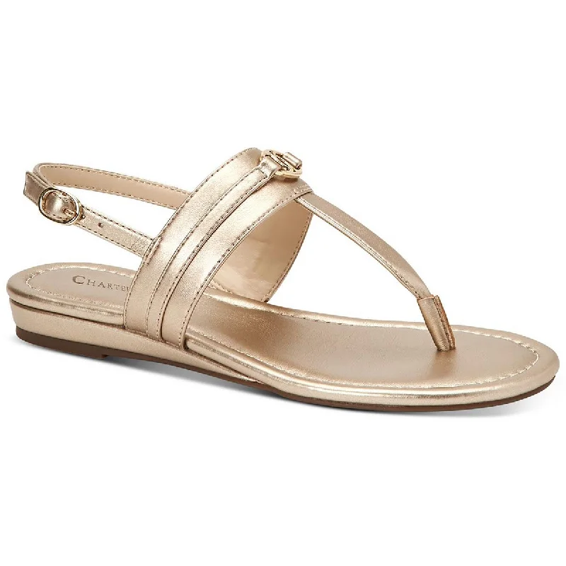 Slip-on sandals for ease-Charter Club Womens Onelle Faux Leather Thong T-Strap Sandals