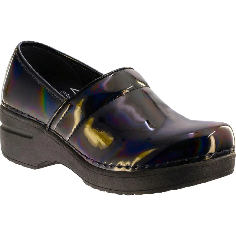 Flats with satin feel-Easy Works by Easy Street Womens Lead Patent Slip On Clogs