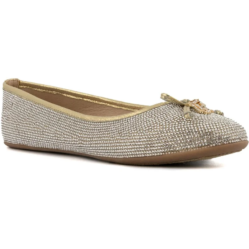 Flats for sporty casual-Juicy Couture Womens Farrah Metallic Embellished Ballet Flats