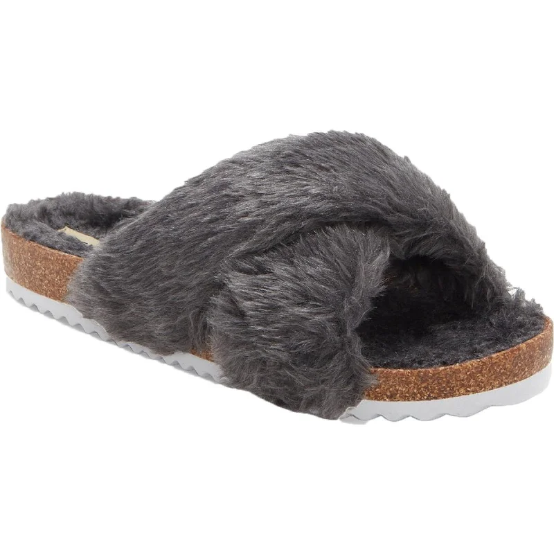 Sandals with modern block soles-Lucky Brand Womens Marana Faux Fur Cork Slide Sandals