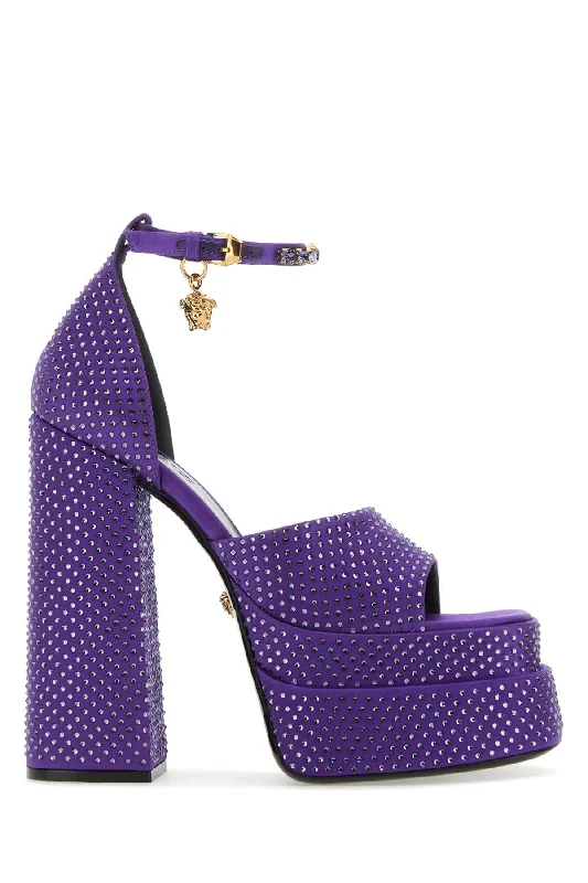 Sandals for hot weather vibes-VERSACE Satin Medusa Aevitas Sandals with 16 cm Heel Height