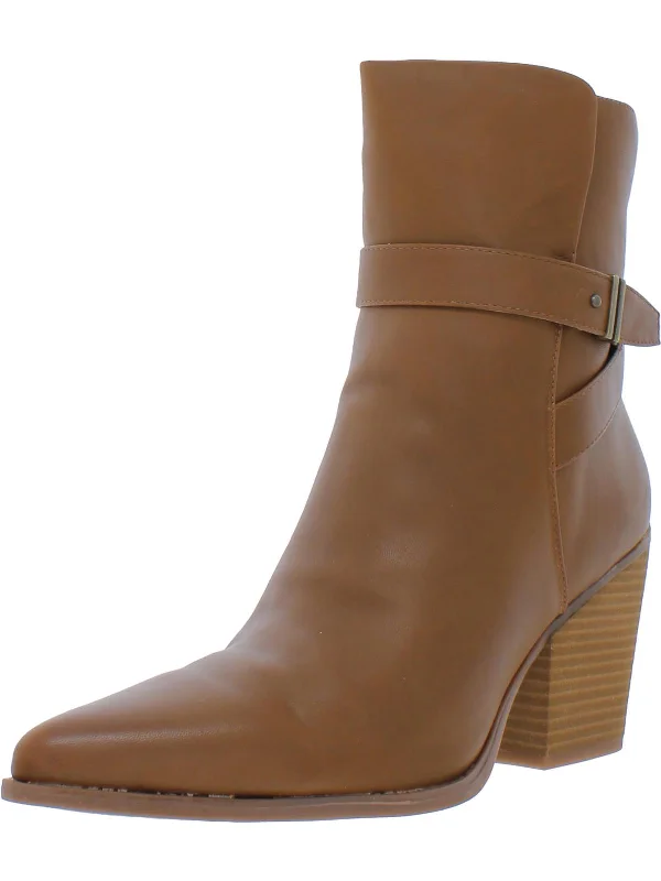 Mocha Womens Zipper Almond Toe Mid-Calf Boots