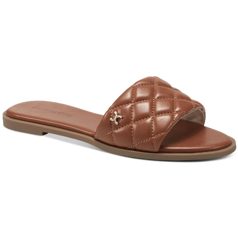 Sandals with plush cushioning-Charter Club Womens Saffiee  Quilted Padded Insole Slide Sandals