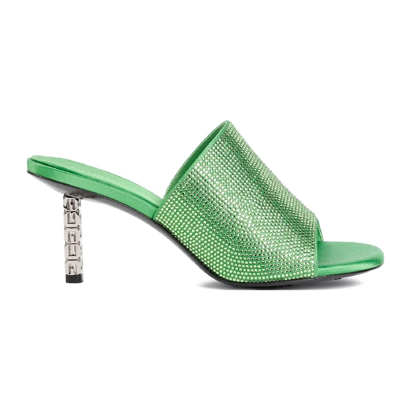 Sandals for casual strolls-GIVENCHY G Cube Satin Flat Sandals with Strass - 7cm Heel Height