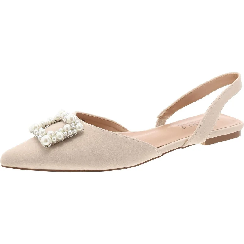 Flats for back to school-Journee Collection Womens Faux Leather Embellished Slingbacks