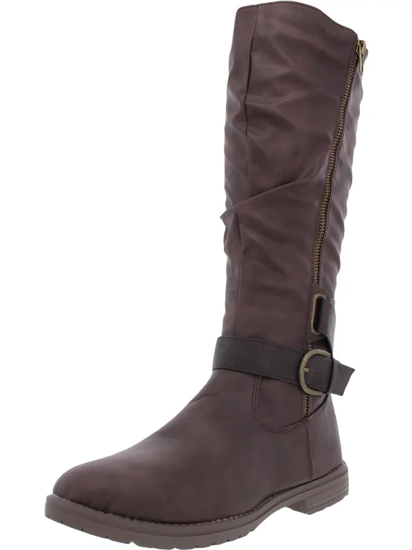 Dagny Womens Faux Leather Lugged Soles Mid-Calf Boots