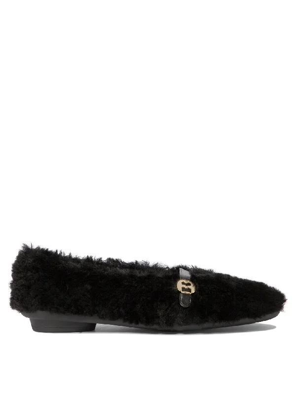 Flats with reinforced feel-Ferragamo Chic Shearling Ballet Flats with Leather Accents