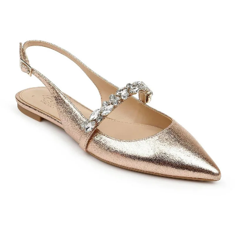 Flats with mesh design-Jewel Badgley Mischka Womens Bambi Faux Leather Pointed Toe Slingbacks