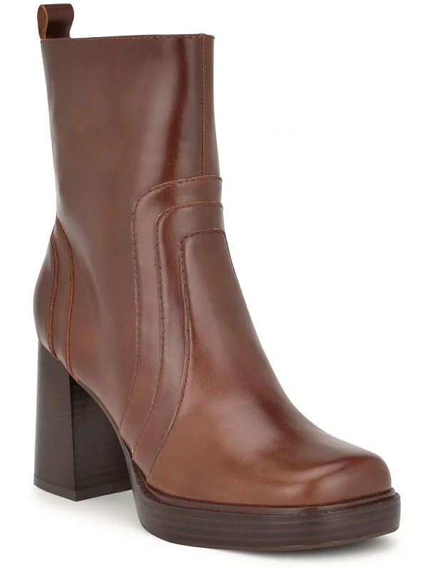 Womens Leather Platform Mid-Calf Boots