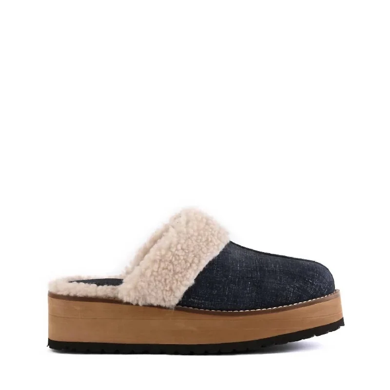 slippers for home enthusiastsSteady Platform Mule In Navy Denim