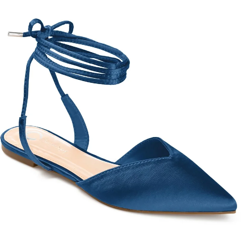 Flats with velvet design-Journee Collection Womens Theia Satin Ankle Wrap Ballet Flats