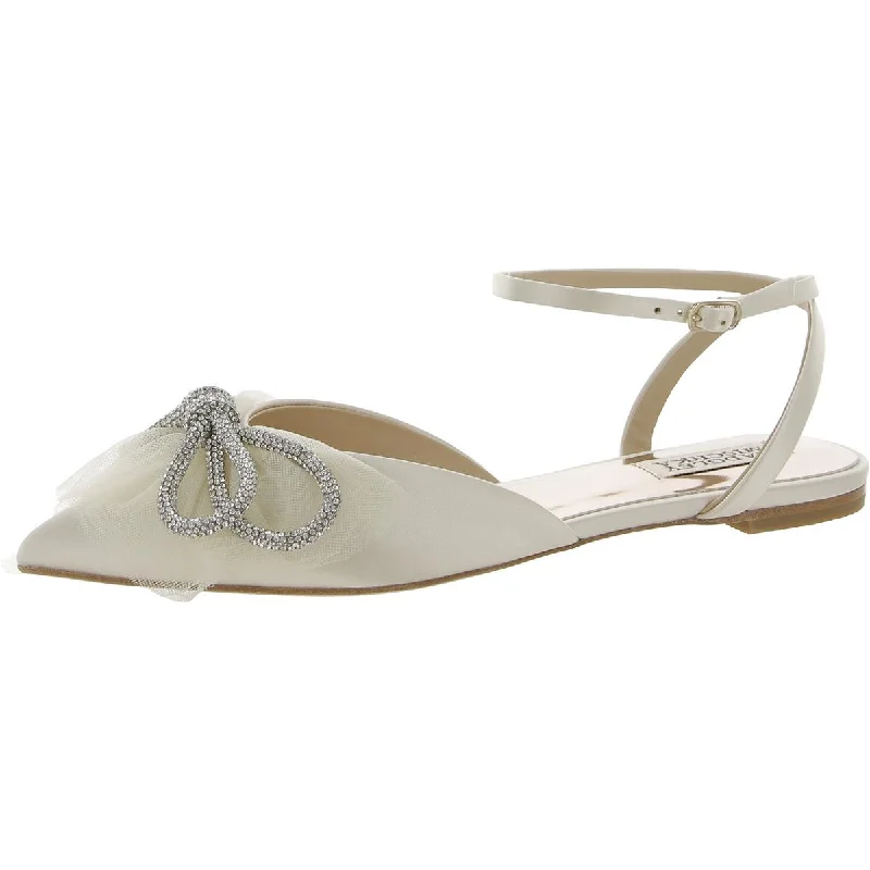 Flats with cut-out design-Badgley Mischka Womens Sabina Satin Pointed Toe Ballet Flats