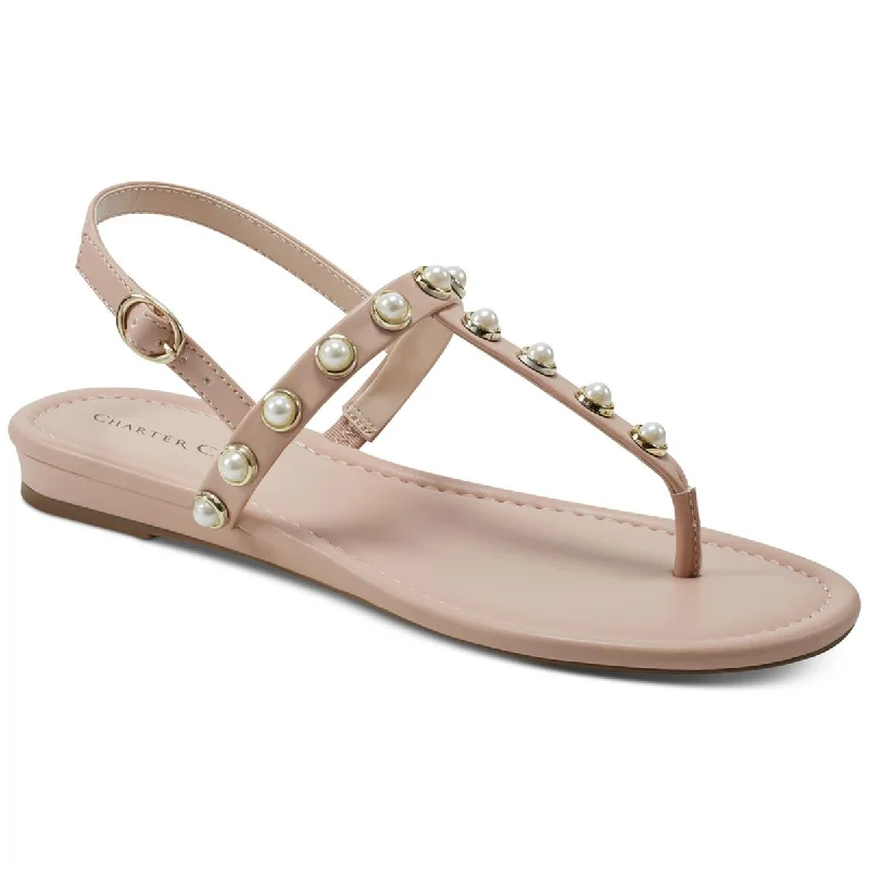 Sandals for poolside vibes-Charter Club Womens Avita Faux Leather Embellished Slingback Sandals