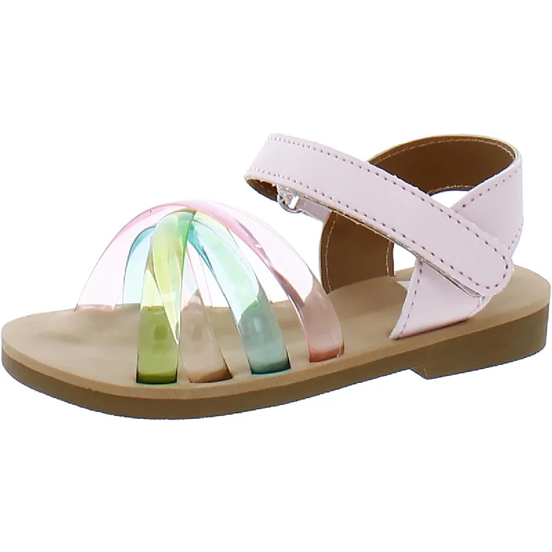 Sandals with trendy cut-out soles-Trimfoot Girls Toddler Ankle Strap Slide Sandals