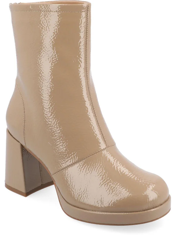 Aylani Womens Block Heel Faux Leather Mid-Calf Boots