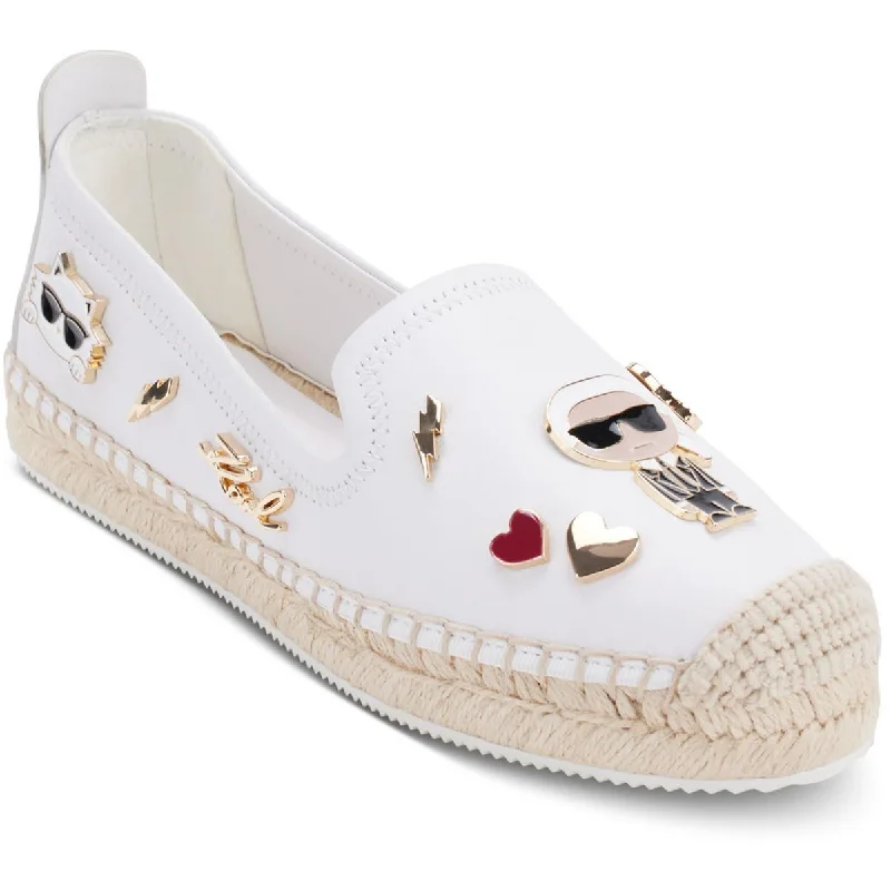 Flats for small town-Karl Lagerfeld Womens MICHAELA Faux Leather Wedge Espadrilles