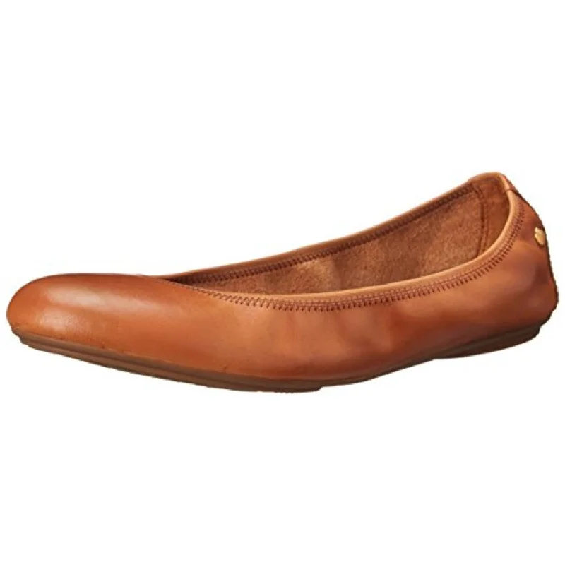 Flats with canvas toe-Hush Puppies Womens Chaste Leather Round Toe Ballet Flats