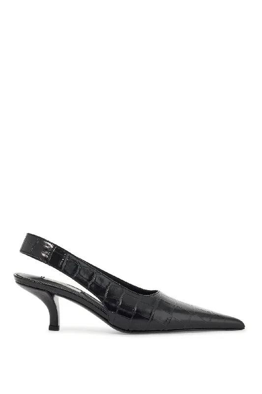 Toteme Black Calfskin Crocodile Effect Slingback Pump