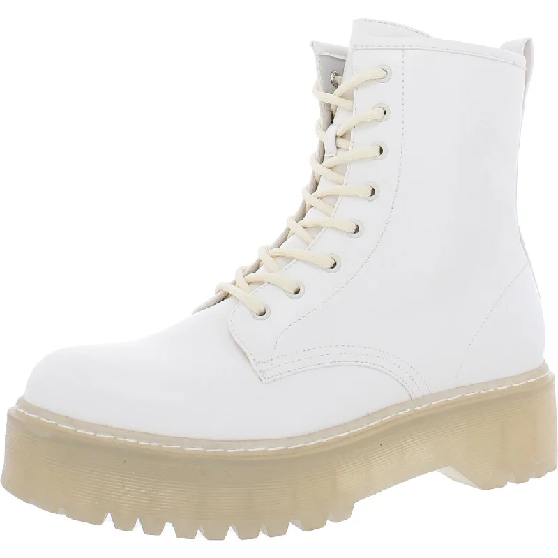 Bettyy Womens Zip Up Round Toe Combat & Lace-up Boots