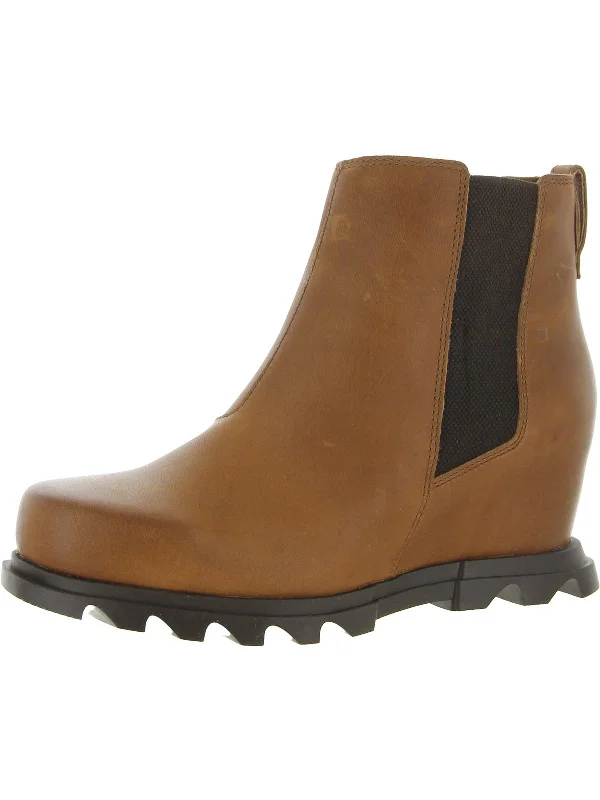 Womens Leather Slip On Wedge Boots