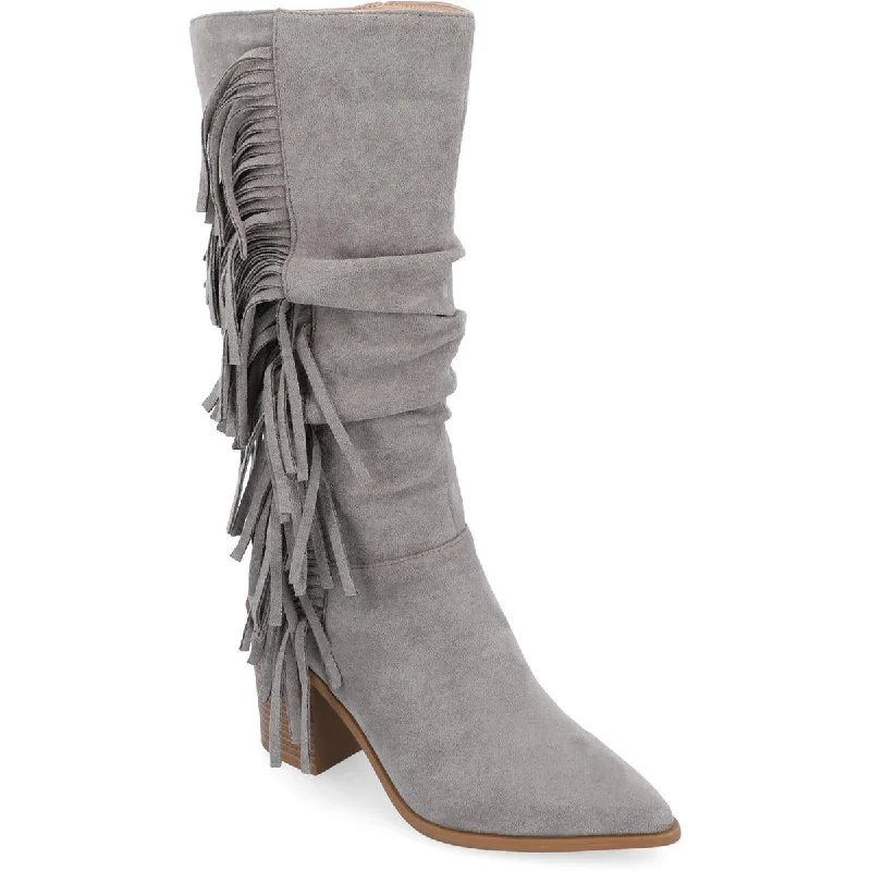 HARTLY Womens Faux Suede Pointed Toe Mid-Calf Boots