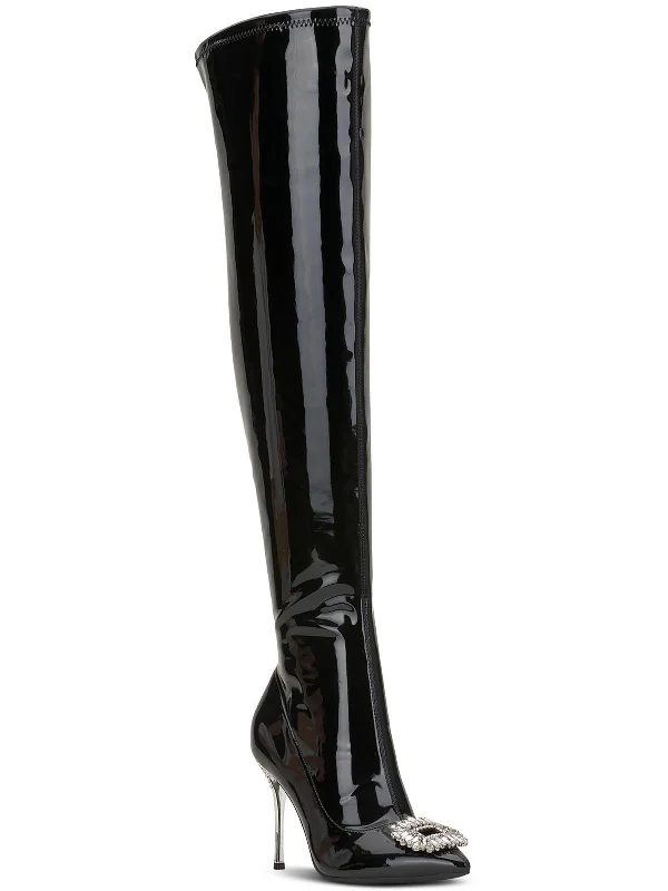 Romina Womens Patent Metallic Thigh-High Boots