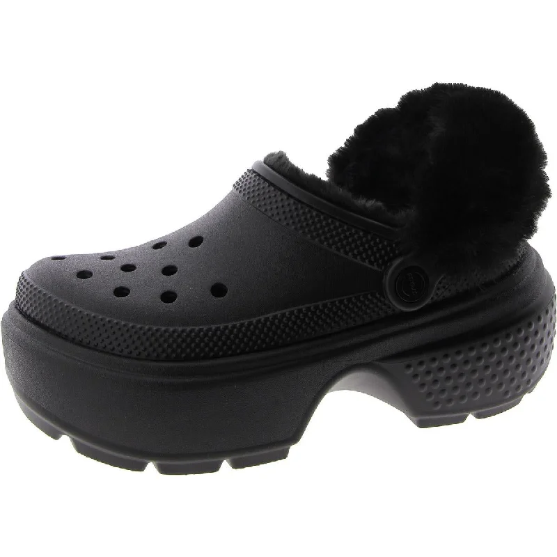 Flats with apron design-Crocs Womens Faux Fur Platform Clogs