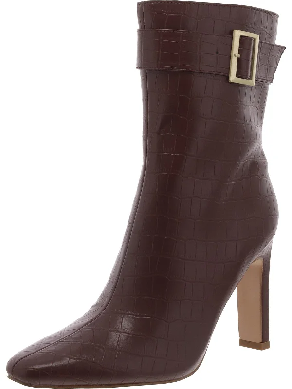 Womens Faux Leather Zipper Mid-Calf Boots