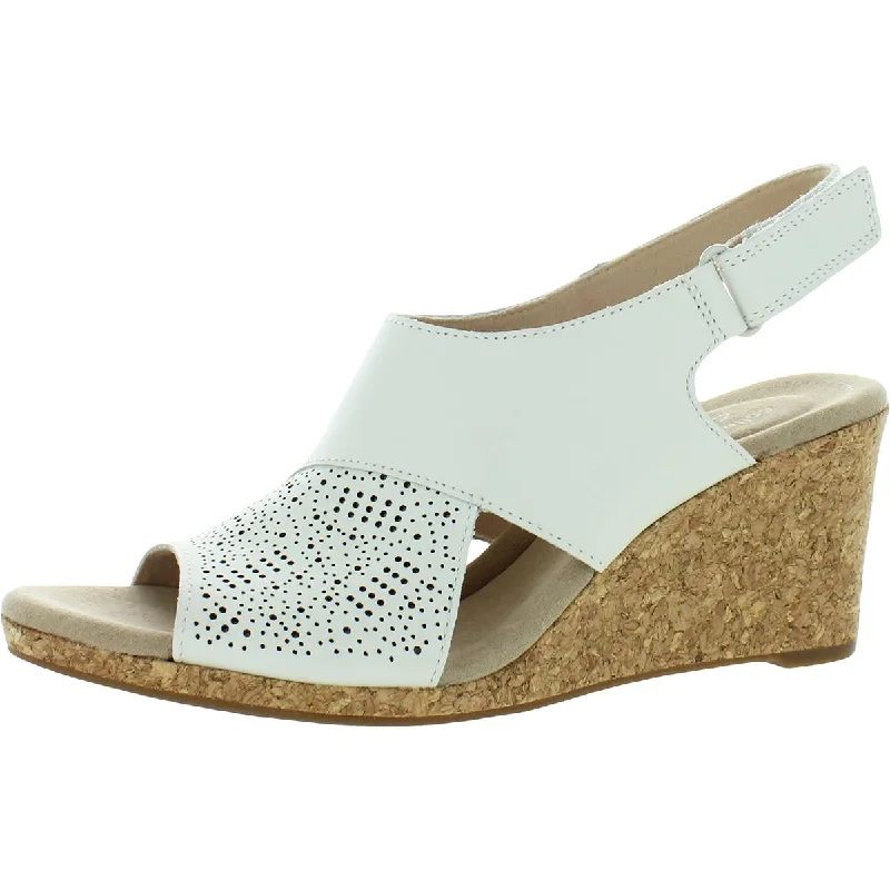 Sandals with grippy straps-Clarks Lafley Joy Women's Leather Laser Cut Slingback Adjustable Wedge Sandals